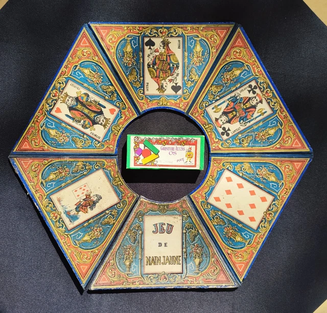 Ancien Coffret Jeu De Société - Jetons En Os, Cartes, Compteur De Points - Bois