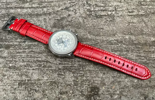 Genuino Cuero Rojo Correa de Reloj Cocodrilo Grano Para 22mm 24mm 26mm Asas 2