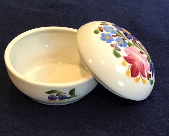 Vintage Hungarian Kalocsa Porcelain Floral hand painted Jewelry Box Trinket. 3