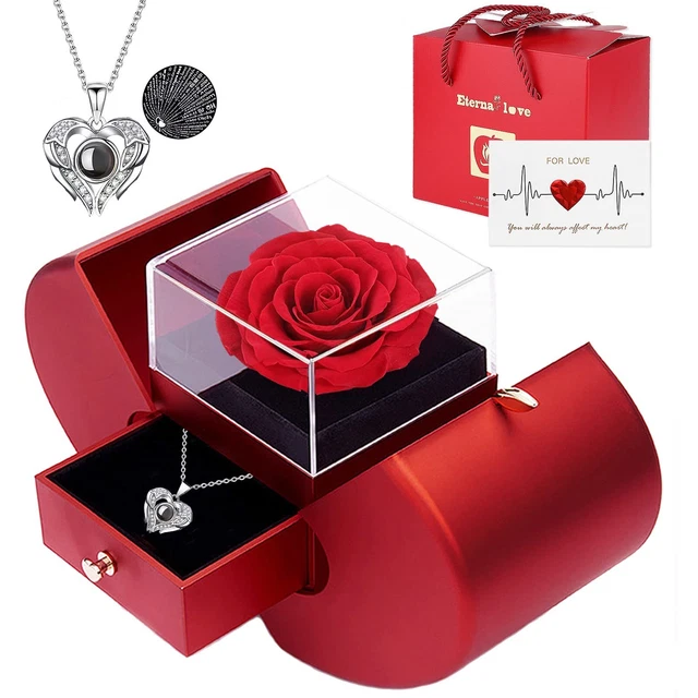 Preserved Real Rose with 'I Love You' 925 Sterling Silver Necklace, Gifts Idea