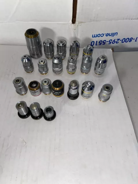 Lot of 21 Microscope Objectives for Parts / Repair - Mitutoyo, Nikon, Olympus