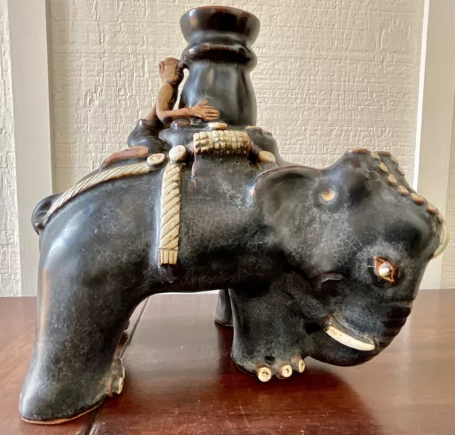 VTG Raymond Waites Pottery Elephant Rider No Base or Lamp Parts Heavy Figurine