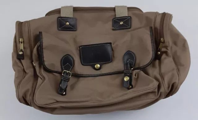 Vintage Eddie Bauer Ford Motor Co. Duffle Bag Tan Canvas&Leather Trim EUC