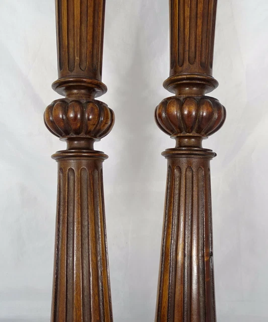23.6"  French Antique Pair Carved Wood Trim Posts Pillars Columns Walnut 2