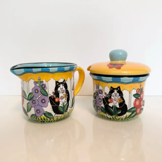 Catzilla Candace Reiter Designs Hand-Painted Creamer & Sugar Bowl with Lid, 2002