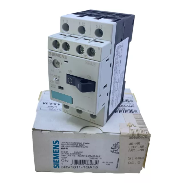 Siemens 3RV1011-1GA15 Interruttore Magnetotermico 690V AC 4,5 -6,3A 3-polig 1NO