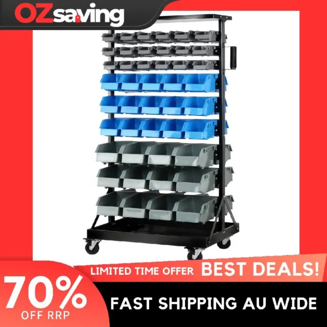 Durable Double Sided Storage Rack Stand with Injection Moulded Bins and Steel Fr