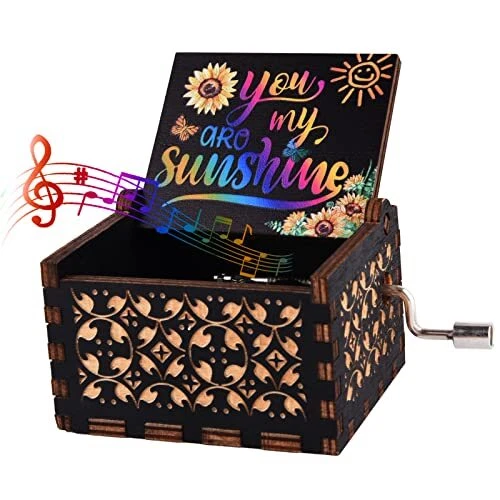 byykit You are My Sunshine Wood Music Boxes,Laser Engraved Vintage Wooden Black
