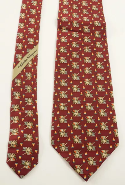 Salvatore Ferragamo Elephant Family Baby Elephant All Over Red Silk Neck Tie