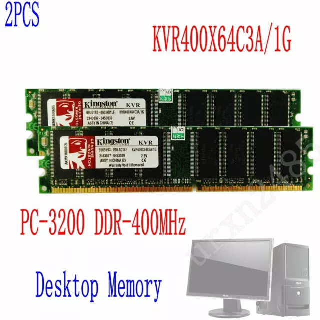 Kingston KVR400X64C3A/1G 2GB 2x 1GB PC3200 DDR 400Mhz 184Pin Desktop Memory AB