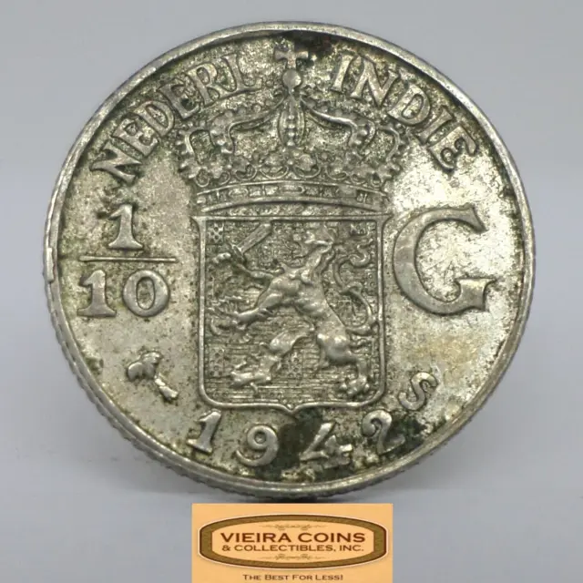 1942-S Netherlands Indie Silver 1/10 Gulden - #C29057NQ