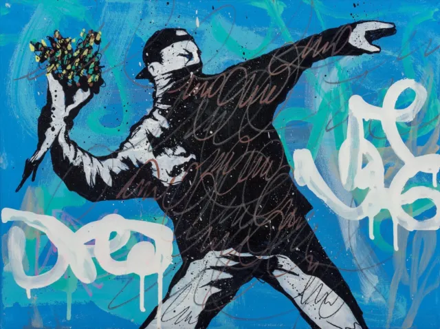 NEW Banksy Flower Thrower Blue Graffiti Art Print Poster Canvas A0-A5 FREE POST