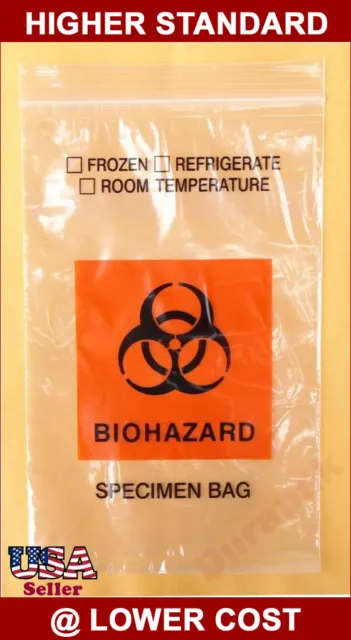 1000 pcs 8X10" Zip Reclosable Tri-Wall Bio-hazard Specimen Bag Medical Lab Bags