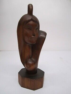 Vtg MCM Carved Wood Wooden Sculpture Statue African Woman Nude Abstract
