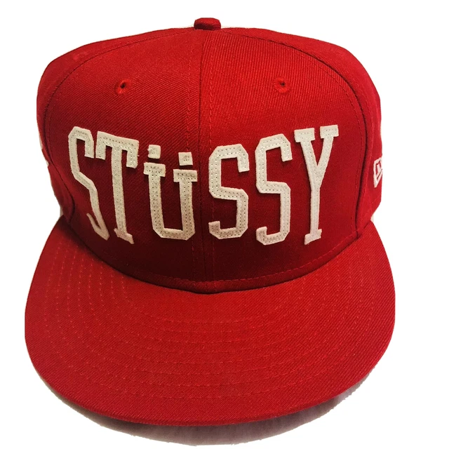 Stussy × NEW ERA cap red VTG Stussy World Wide Fitted Hat, Red Cap, 100% Wool, New
