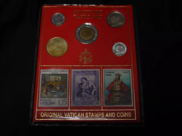 POPE John Paul II Vatican Coins Souvenir Set  5 Coins / 5 Stamps  Uncirculated