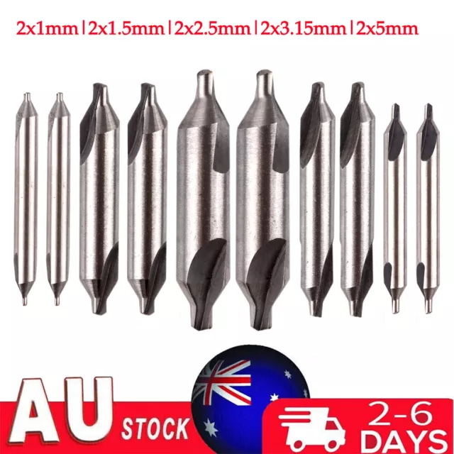 10PCS HSS Double End Center Drill Countersink Bit Lathe Mill Tackle Kit 1-5mm AU