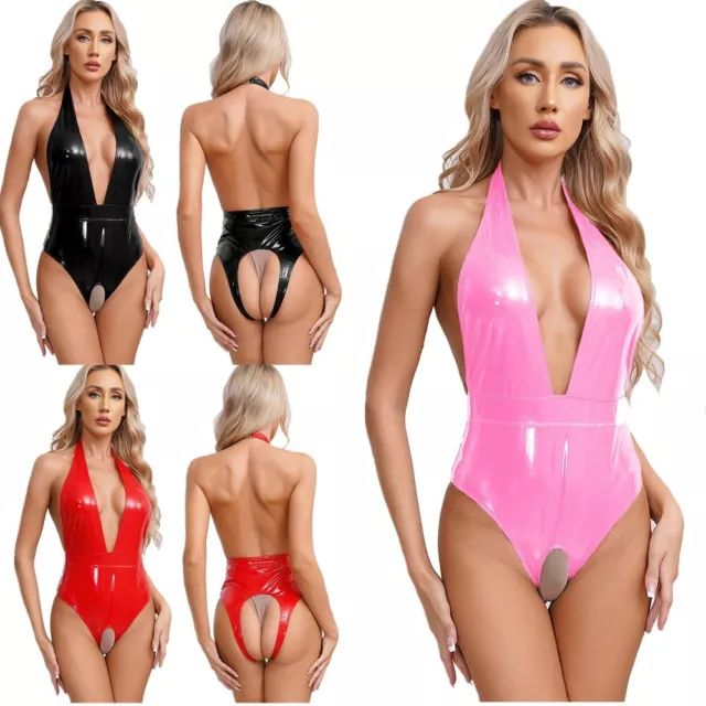 Women's Rompers Deep V Neck Catsuit Cut Out Leotards Club Bodysuit Crotchless