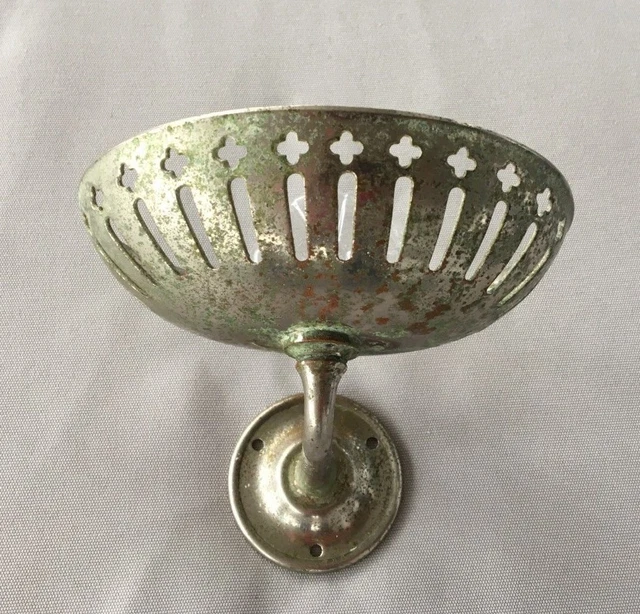 Antique S.Sternau Nickel Brass Wall Mount Sponge Soap Dish Holder Vtg  156-18J