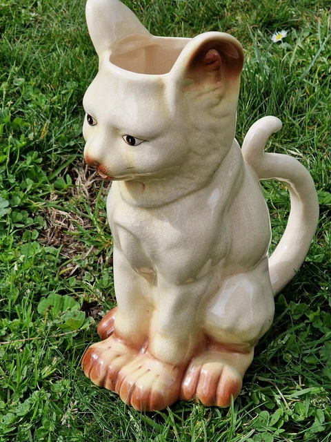 Rare pichet  barbotine chat