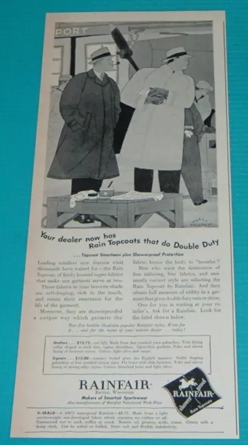 1947 PRINT AD~RAINFAIR RAINCOAT Racine,Wisconsin Harry Beckhoff Illustration Art