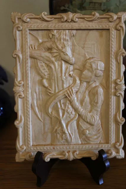 Wood carved panel, carved wood picture, 3D art wood miniature 120x160x15mm