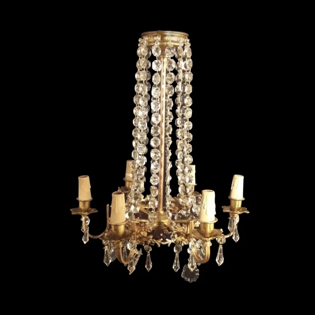 Lustre Antique en Bronze et Verre, France en vente sur