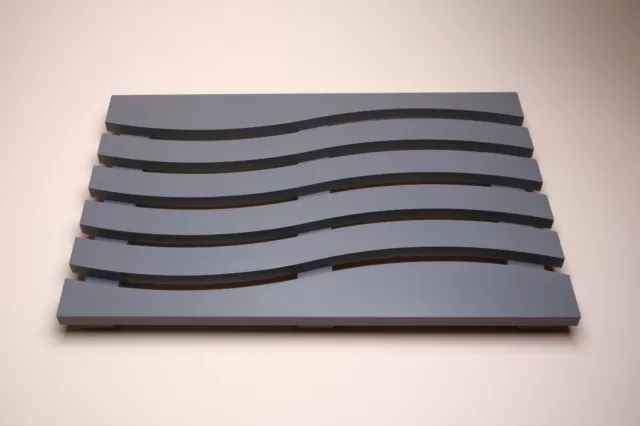 Wave Design Solid Beech Wooden Duck Board Bathroom Shower Mat - Grey Satin