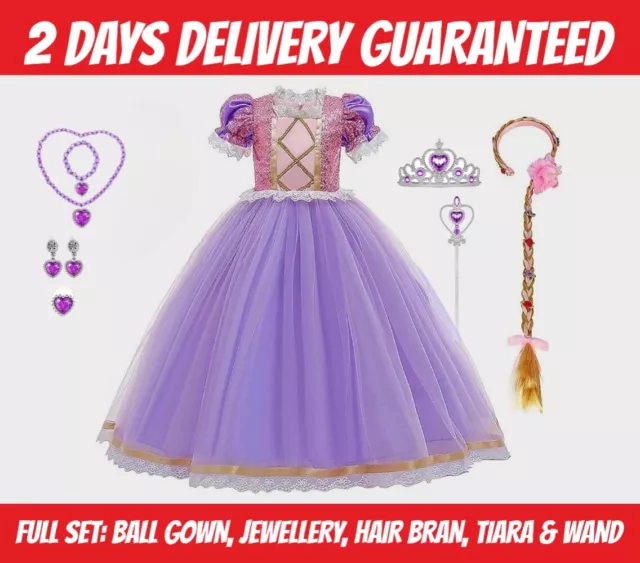 Rapunzel Kostüm Disney Charakter Kleid Luxus Prinzessin Party Kinder UK