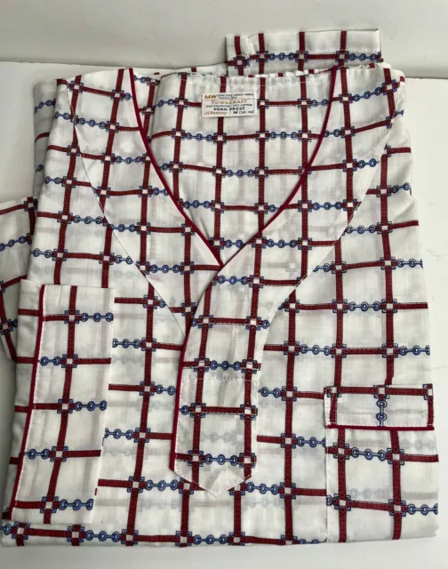Nos Vtg 60'S Town Craft Print Long Sleeve Men's Top&Lounge Pant Pajamas Pj Set-M