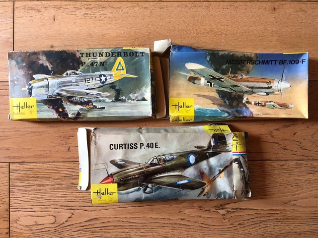 Heller 1/72 Lot De 3 Avions : Thunderbolt P47N Curtiss P40E Messerschmitt Bf109F