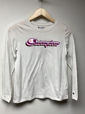 Girls Large 10/12 Long Sleve Champion White Sparkly Pink Purple Top