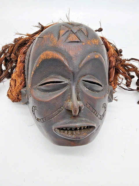 Tchokwe Mask from Angola, Wooden Female - Mwana Pwo - Mask with Fibre Hair.