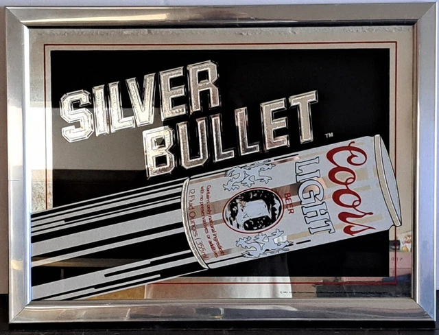 Vintage 1980s Coors Light Silver Bullet Beer Mirror Sign Bar Memorabilia