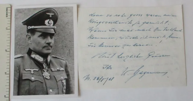 Ww2 German General Knights Cross Recipient Wolf Hagemann Signed Photo & Letter