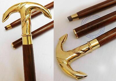 wooden brass ship anchor head handle mothers day best  gift walking cane stick
