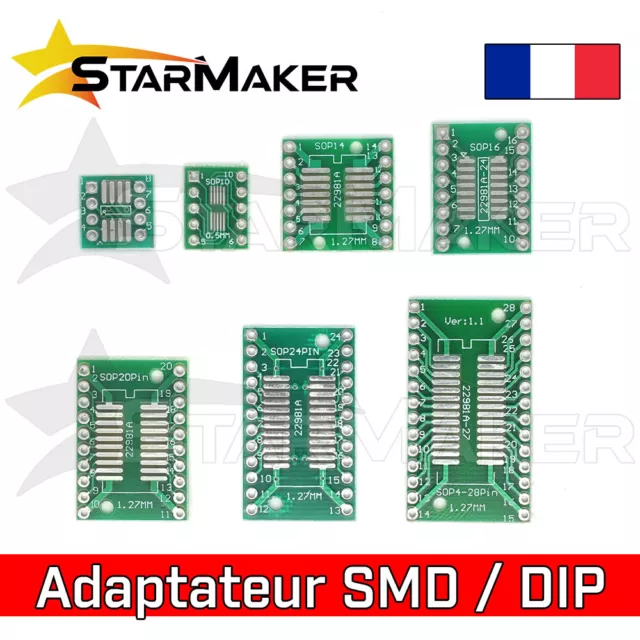 Circuit adaptateur SMD vers DIP - PCB SOP8 SOP10 SOP14 SOP16 SOP20 SOP24 SOP28