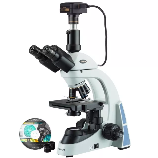 AmScope 40X-2000X LED Biological Trinocular Compound Microscope with 18MP USB3.0