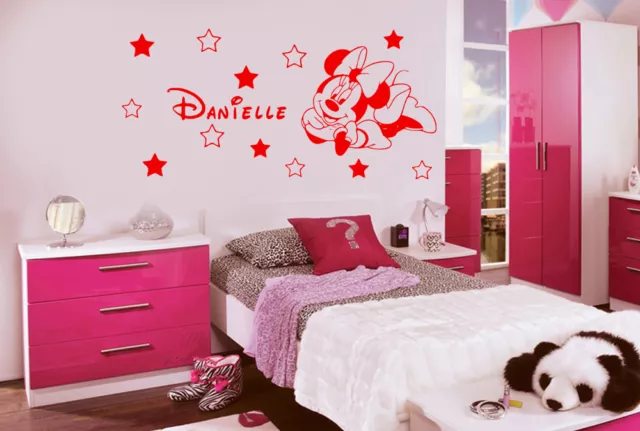 Disney Wall stickers Minnie Mouse With Personalised Name And Stars Decals Murals 3