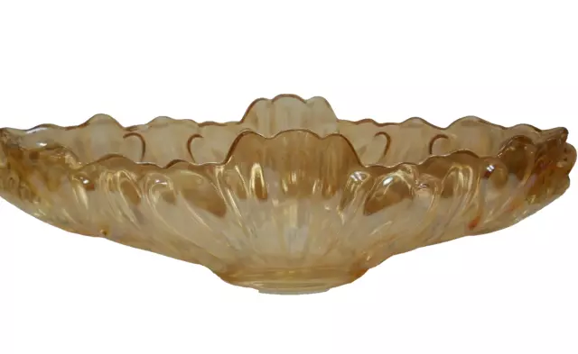 Amber Gold Carnival Glass Lily Pons Pickle Dish Handled Oval Bowl Leaves Vintage