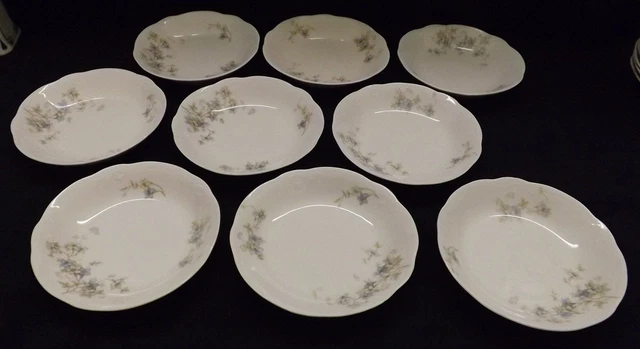 Onondaga OPco Syracuse China Blue Flower Set of 9 Berry Bowls