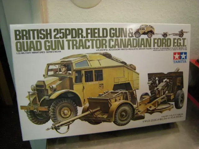 1:35 Tamiya British 25PDR. Field Gun & Quad Gun Tractor Canadian Ford in OVP