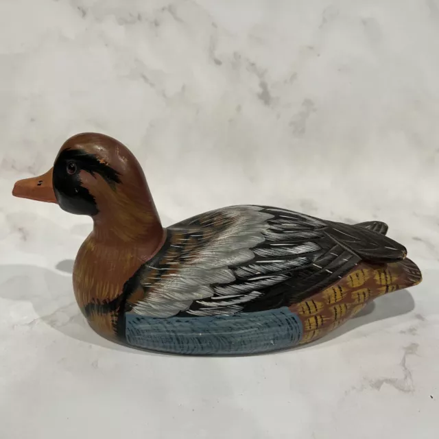 Vintage Wooden Duck Decoy Woody Creek Hand Carved Painted Glass Eyes Mallard