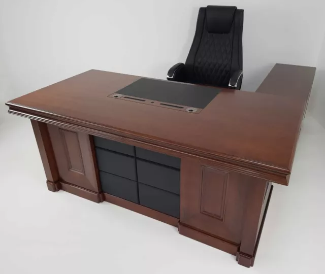 Large Executive Office Desk 3 piece Set Walnut Real Wood Veneer HSN-2018