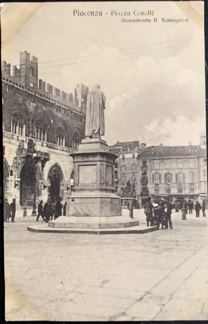Cartolina Piacenza - Piazza Cavalli. Monumento Romagnosi / FP - Viaggiata 1916