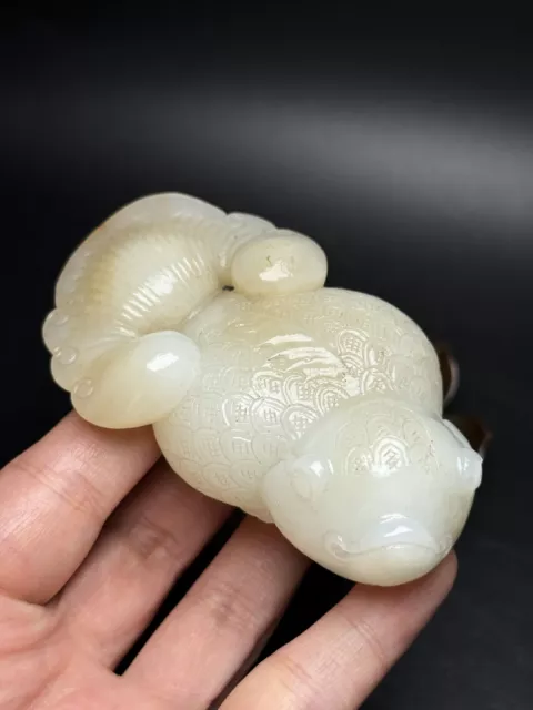 Chinese Exquisite Handmade Fish carving Hetian Jade Statue Pendant