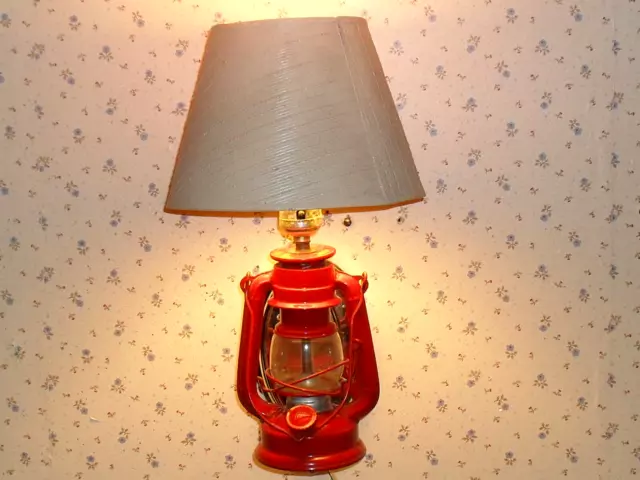 Vintage electrified red kerosene lantern wall lamp miniature