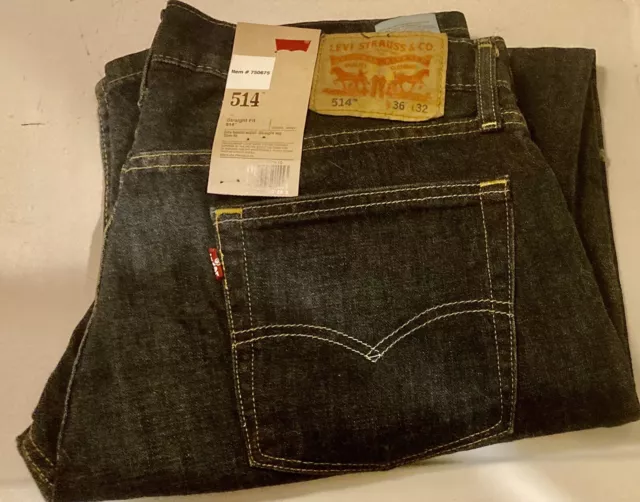 Levi's 514 Mens Dark Indigo Jeans Straight Fit SIze 36x32 New With Tags