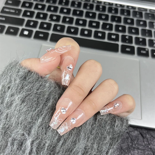 Hecho a mano Hielo de uñas falsas a través de la cáscara del ataúd Prensa sobre uñas para arte de uñas 10 PIEZAS