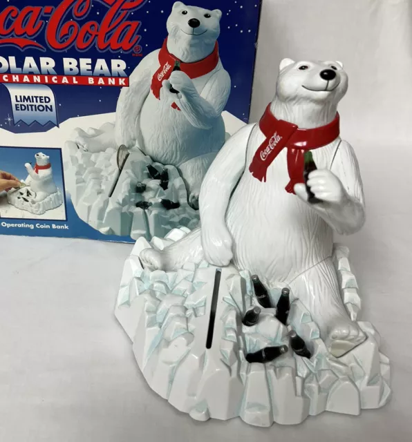 1995 Coca Cola Polar Bear Mechanical Bank Ltd Edition Perfect W Original Box